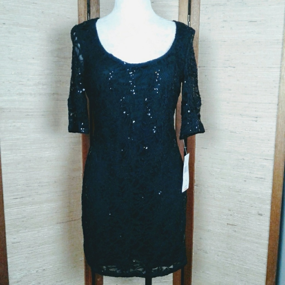 Reign On lace sequin special occasion black dress